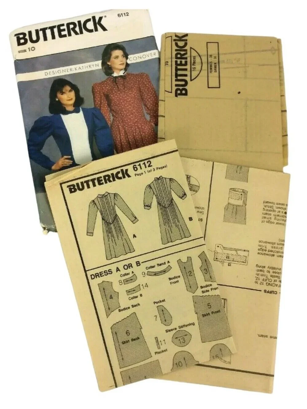 Vintage Butterick 6112 Misses Dress Sewing Pattern Sz 10 Kathryn Conover Design